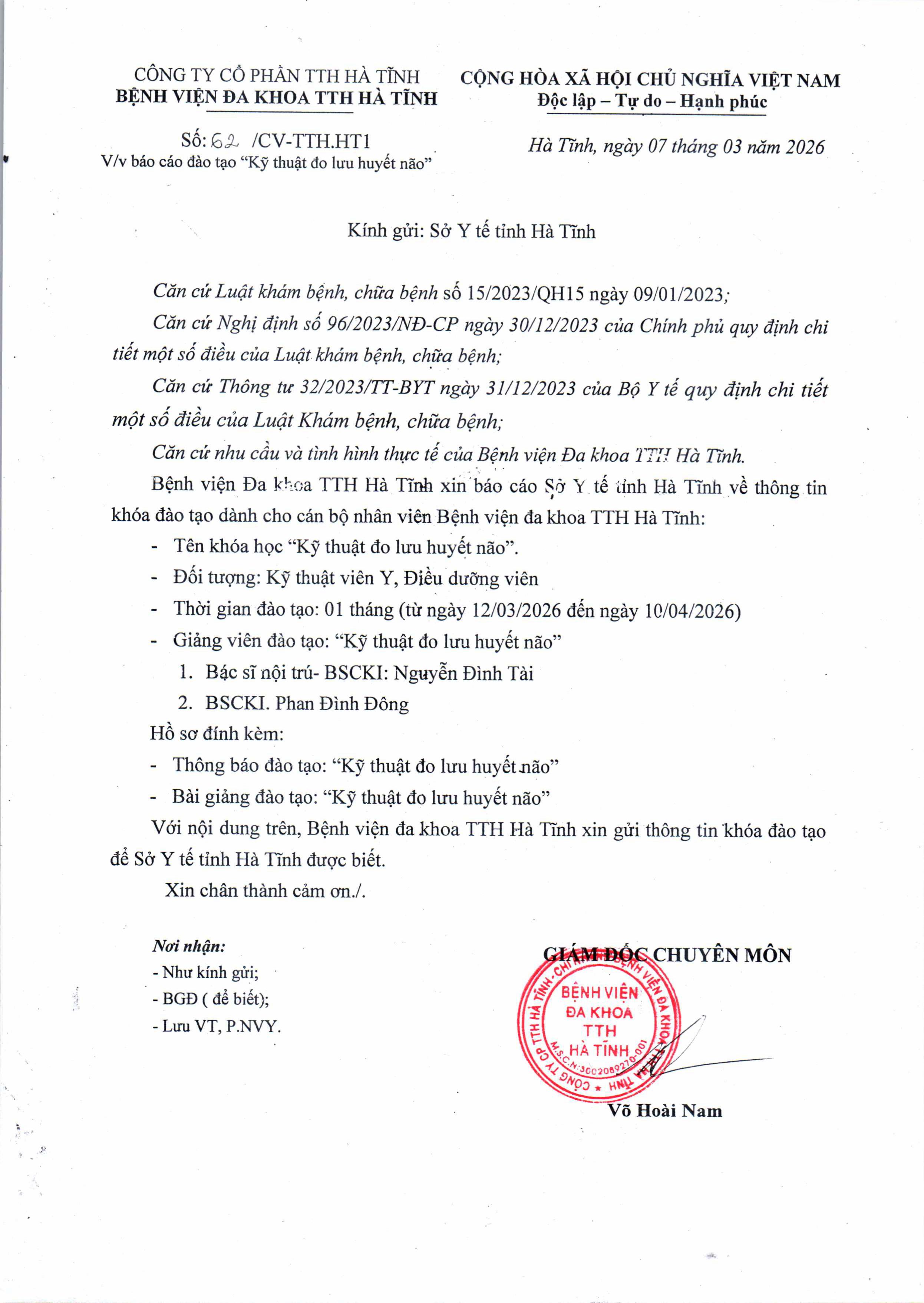 BÁO CÁO ĐÀO TẠO "KỸ THUẬT ĐO LƯU HUYẾT NÃO"